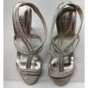CAPARROS Dance Shoes Heels Sz 10 M Silver Formal Heel Sparkle Rhinestones NWB